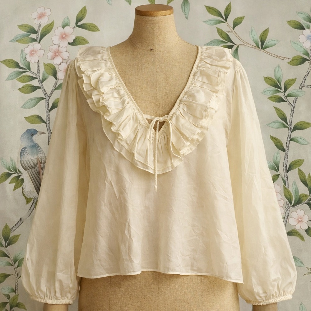LOFT Romantic Ivory Ruffle Sheer Blouse XL
